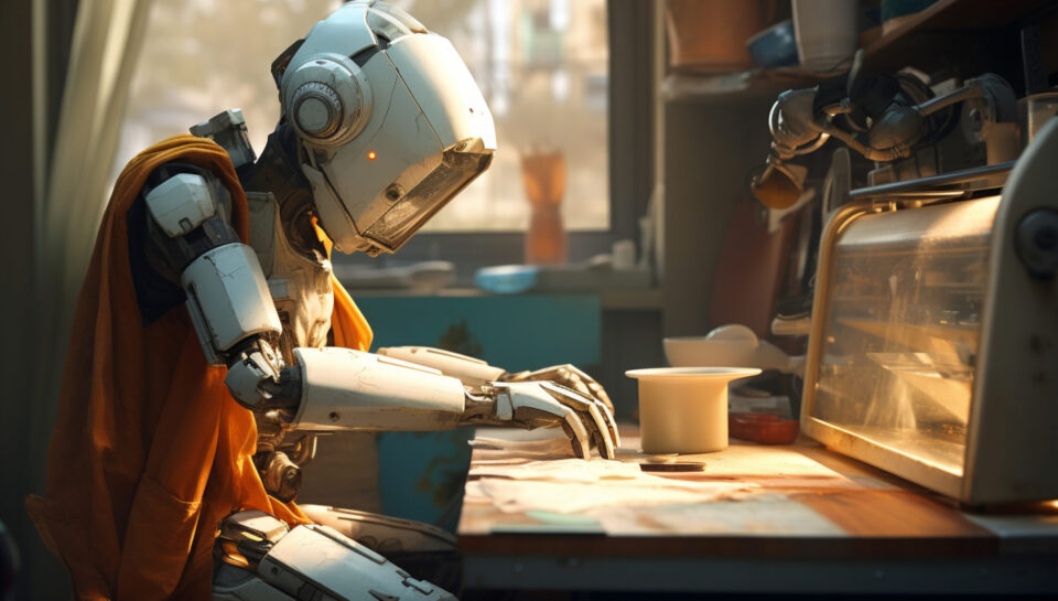 anthropomorphic-robot-performing-regular-human-job-future a robot ironing clothes, in the style of science-fiction dystopias, light azure and amber, vray tracing, tabletop photography, japanese influence, quantumpunk, paulus potter --ar 128:85 --v 5.2 Job ID: 3091090c-11bb-45ec-a921-9dc2aa796bbd
